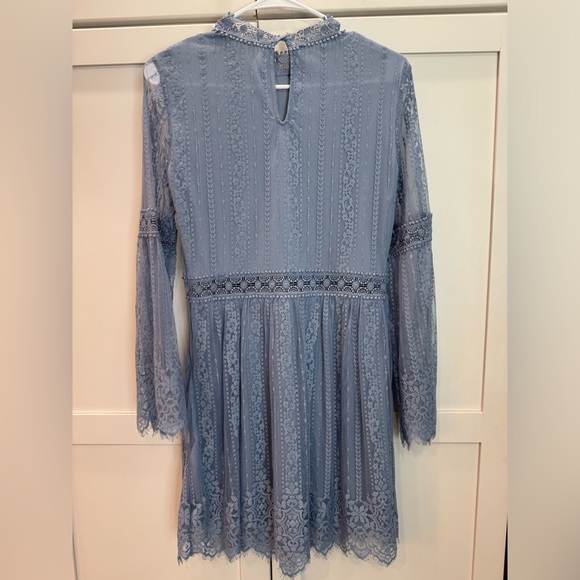 H&M LACE LONG SLEEVE LIGHT BLUE DRESS SMALL LIKE NEW - Picture 2 of 3